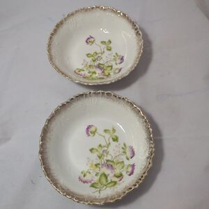 Antique Dresden Germany Porcelain Berry Bowls Purple Clover Flowers Gold Trim...